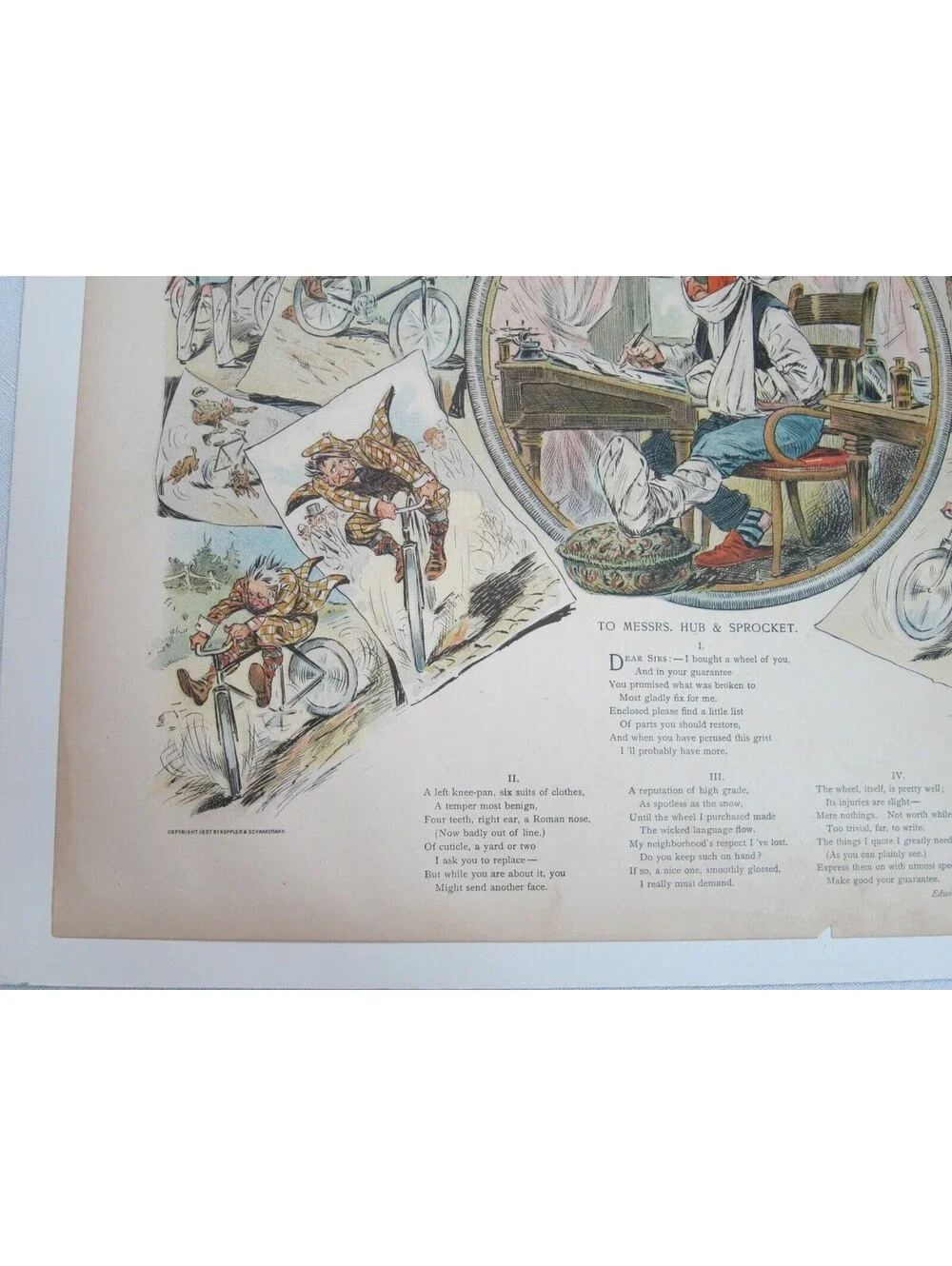 Antique 1897 Puck Magazine Bicycle Cartoon JS Pughe Hub & Sprocket 10x13.5 RARE